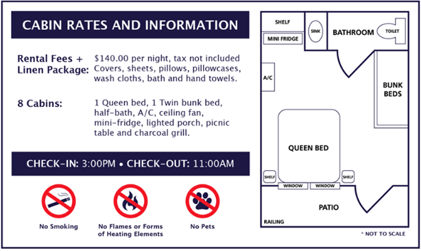 Cabin rates and information chart.