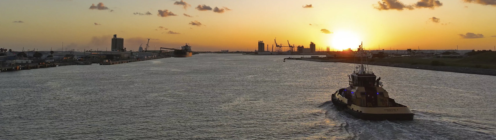 Looking west down the Port Canaveral channel at sunset