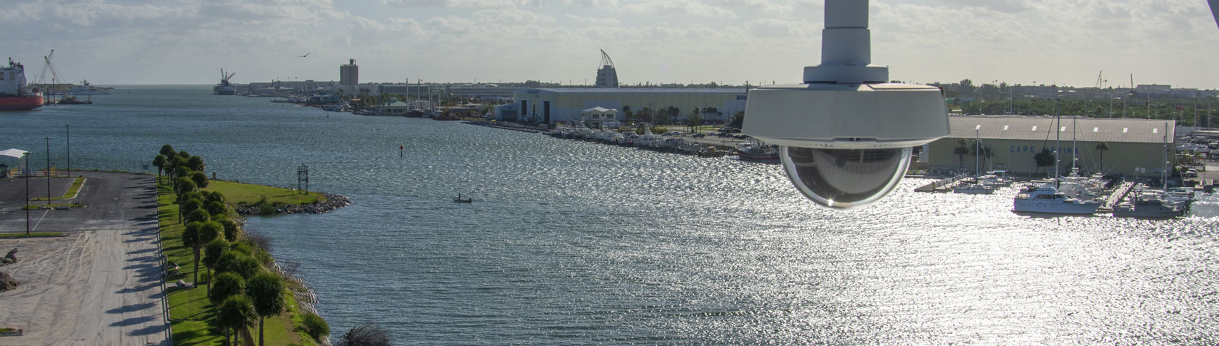 Security camera overlooking Port Canaveral's channel