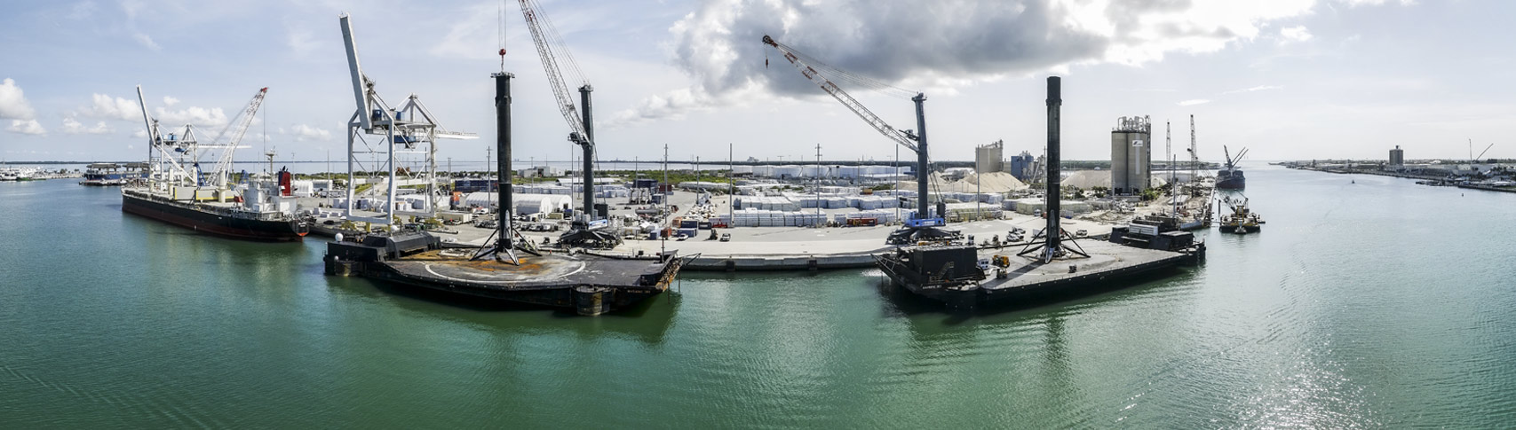 Two SpaceX boosters discharging at Port Canaveral