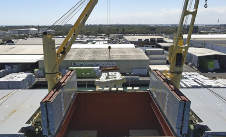 Aerial view of lumber discharge at Port Canaveral's south cargo berth