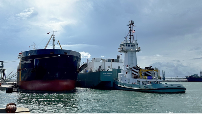 a couple of large ships in the water