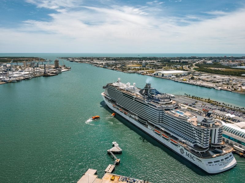 MSC Seaside docked at Port Canaveral’s Cruise Terminal 10 on her inaugural sailing April 19