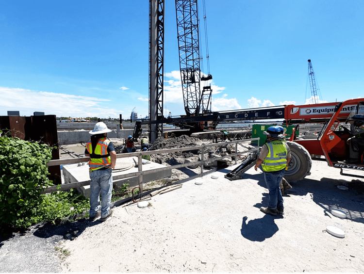 Concrete pile installation at North Cargo Berth 4